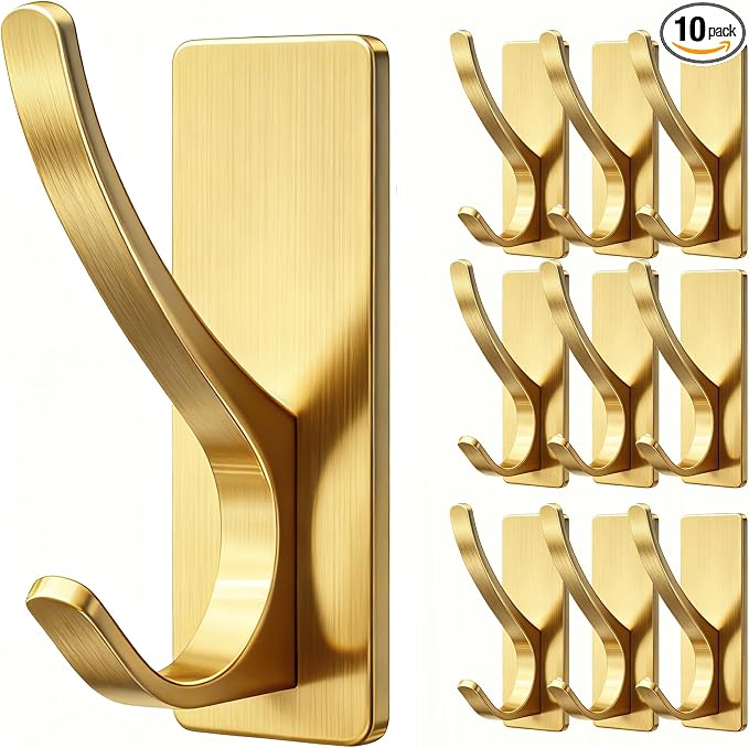 10 Pack Brushed Gold Self Adhesive Coat Hooks by pickpiff