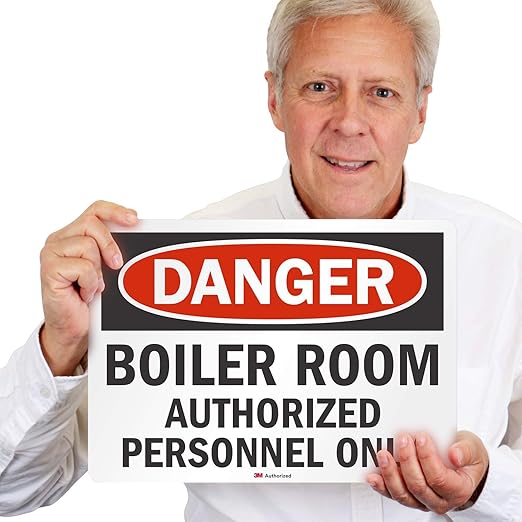 "Danger - Boiler Room, Authorized Personnel Only" Label by SmartSign | 10" x 14" 3M Reflective Laminated Vinyl