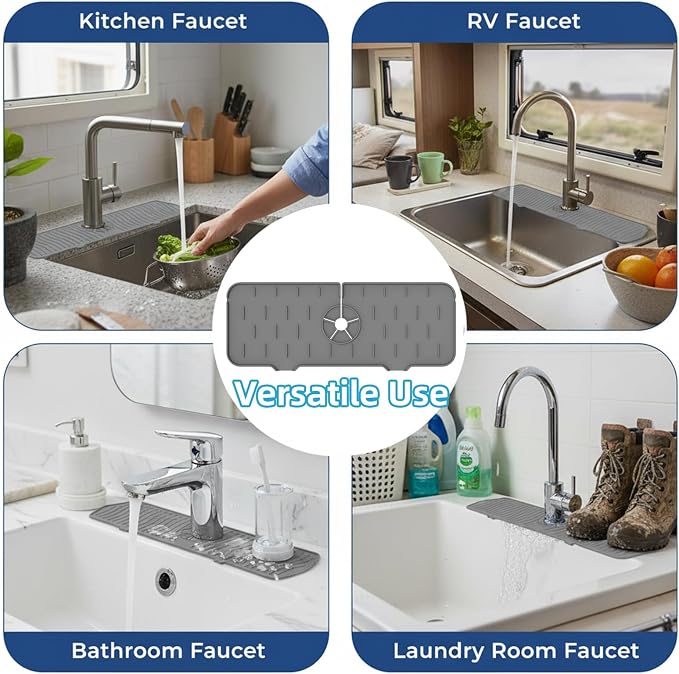 Silicone Faucet Handle Drip Catcher Drying Tray Mat Dish Soap Sponge Holder - Image 6