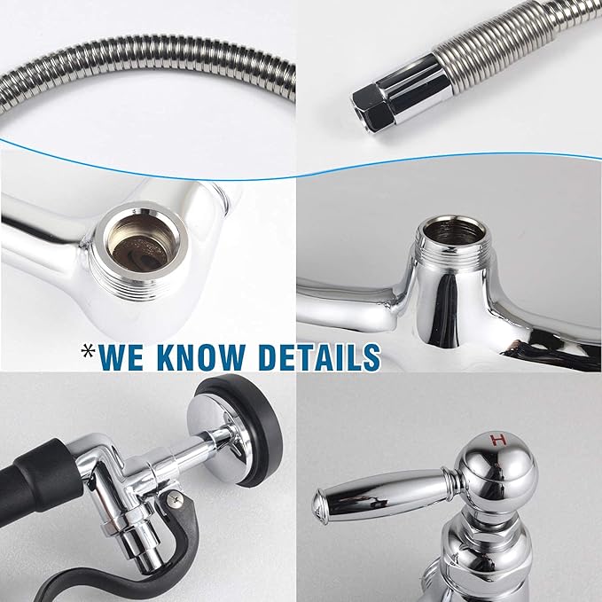 Commercial Sink Faucet with Sprayer, Wall Mount, 12' Swing Spout, 8 Adjustable Center, 25' Height for Restaurant Compartment Sink, Industrial, Chrome