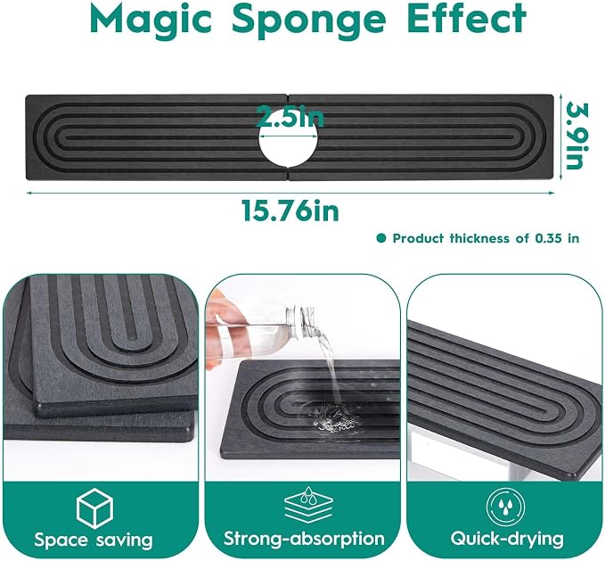 16 Inch Stone Faucet Mat for Kitchen Sink, Dark Grey | Quick Dry, Kitchen Water - Image 3