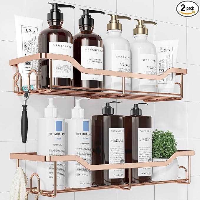 Kitsure Shower Caddy, Adhesive Shower Organizer, Rose Gold by Kitsure
