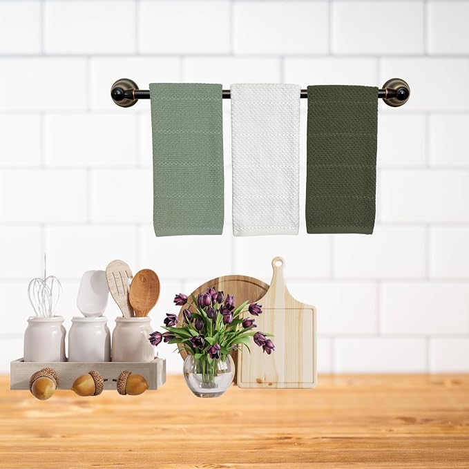 Sage White Dark Green Kitchen Dish Towels, 100% Cotton - Image 4