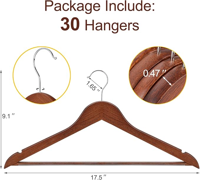 TOPIA HANGER Walnut Wooden Hangers 30 Pack, Heavy Duty Clothes Hangers | - Image 2