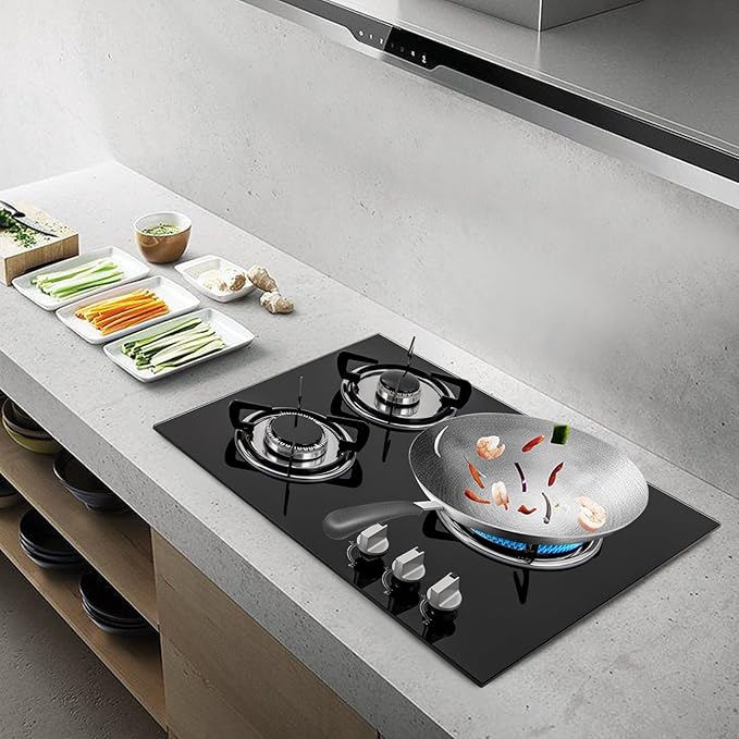 Built-in Gas Cooktop,3 Burners Gas Stovetop,NG Cooktops with Glass panel,countertop with Auto Shutoff, Hob for kitchen