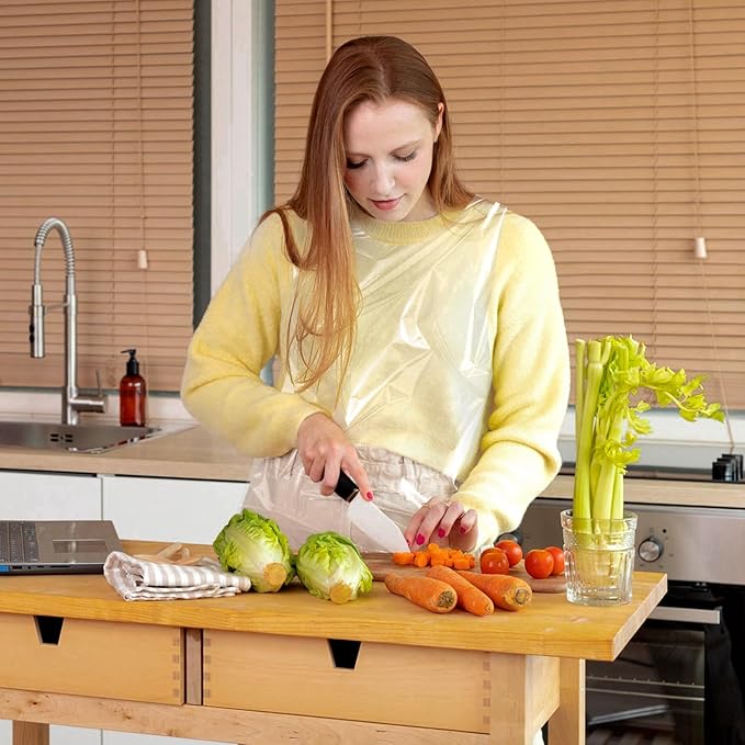 100Pcs Disposable Aprons for Adults, Plastic Aprons for Cooking, Waterproof Apron for Adults Painting Housework Picnic Party Etc