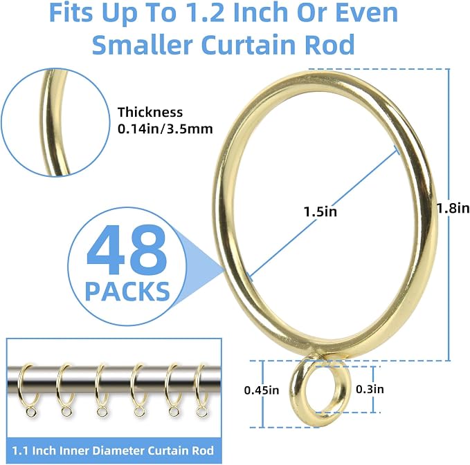 Curtain Rings with Eyelets, 48 Pack Metal Drapery Rings - Image 2