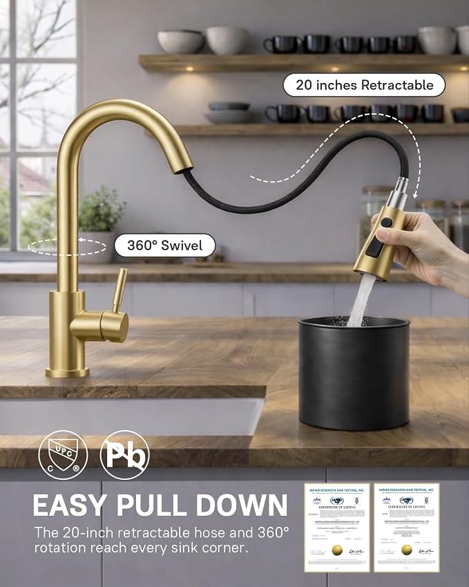WEWE Pull-Down Kitchen Faucet, 3-Mode Sprayer, Fits Family | 360° Swivel - Image 3