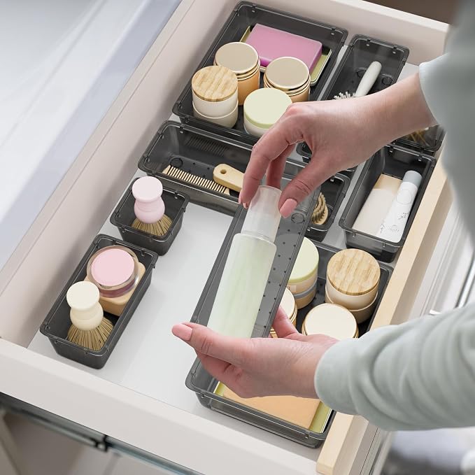 SpaceHacks 15 PCS Plastic Drawer Organizer Set, Drawer Storage Trays | 4-Size - Image 2