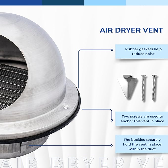 Fits 6" Neck Dryer Duct | Stainless Steel Round Exhaust Air Dryer Vent Cover Hood with Rubber Seal - Rust-Resistant, Weatherproof and Efficient Airflow Exterior Wall Outlet Duct Ventilation Grille