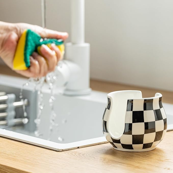 Zoeeker Sponge Holder for Kitchen Sink, Ceramic Checkered Sponge Organizer - Image 5