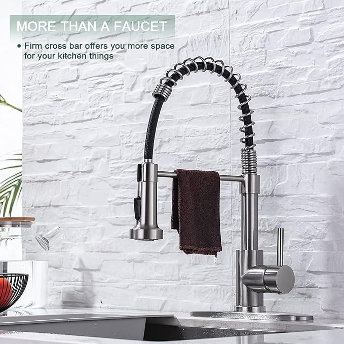 WEWE Pull-Down Kitchen Faucet, 2-Mode Sprayer, Brushed Nickel | 17-Inch Height - Image 6