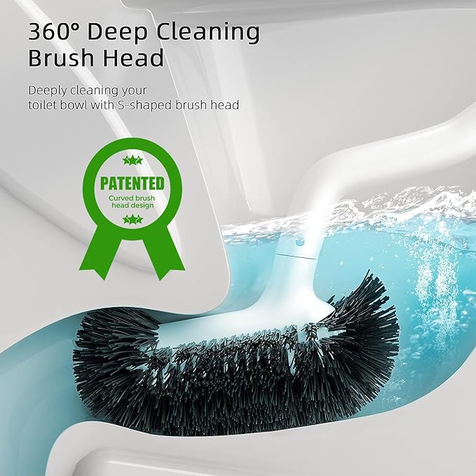 HAMITOR Toilet Bowl Brush Holder Set: Curved Bristle - Image 2