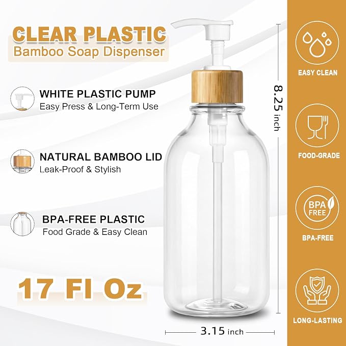 KASUNTING Clear Soap Dispenser, 2 Pack Plastic Dish Soap Dispenser - Image 3