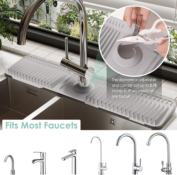 24-Inch Silicone Faucet Mat for Kitchen Sink Splash Guard, 7° Slope | 24"x5.5" - Image 3