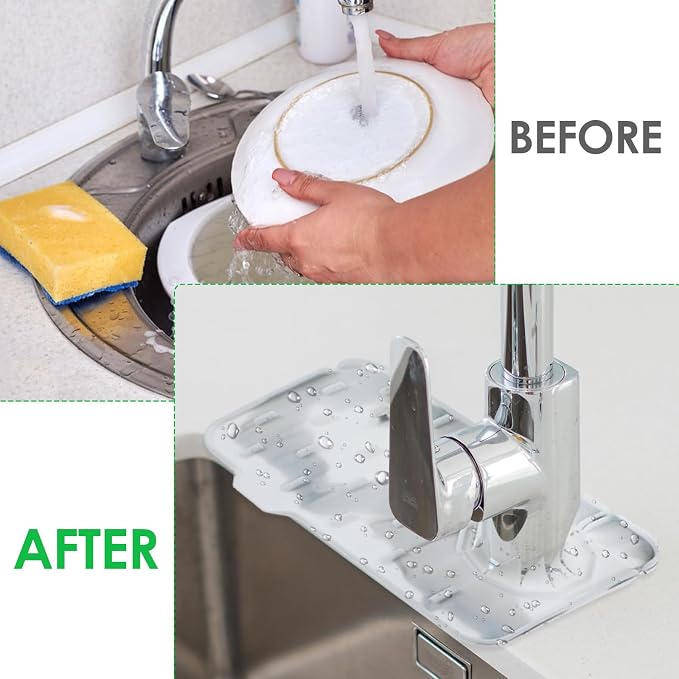 Dimeho Sink Faucet Splash Guard Mat Silicone Soap Dish Pad Faucet Handle Drip - Image 4