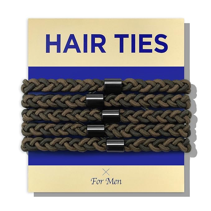 Braided Mens Hair Ties For Men 5 pcs(XL) - For Buns Curly Thick Dense Hair Elastic Hair Ties For Guys | No damage Crease Breakage Man Bun Hair Tie Men with Long Hair | Perfect hairtie(Camo)