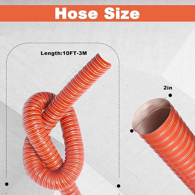 NOWBALL 2in Automotive Air Duct Hose, Length 3 Meter-10ft, 2" Silicone Flexible Cooling Ducting, 50mm High Heat Brake Exhaust Hose for Car, Garage, Dryer Air System
