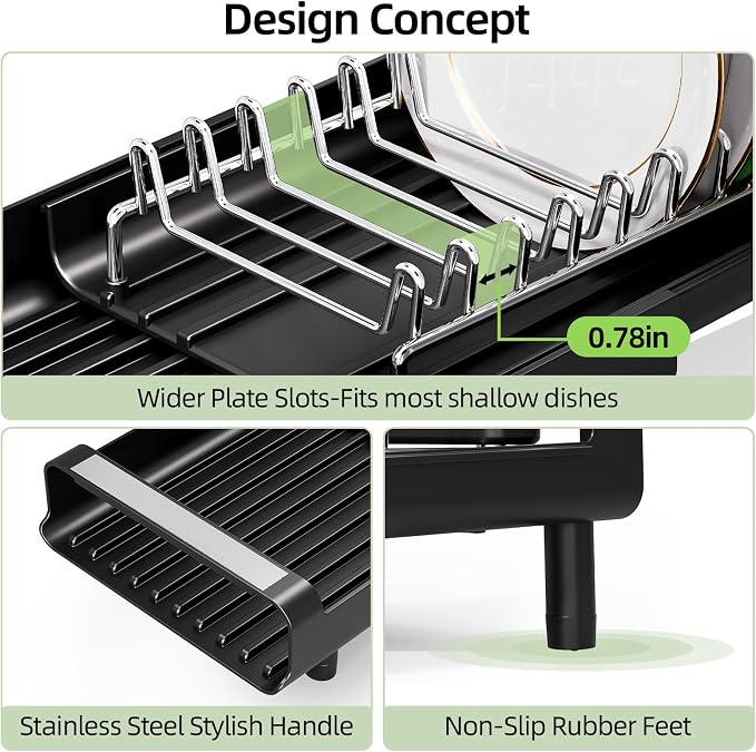 TOOLF Small Dish Drying Rack, Expandable and Space-Saving, Matte Black | Mini - Image 3