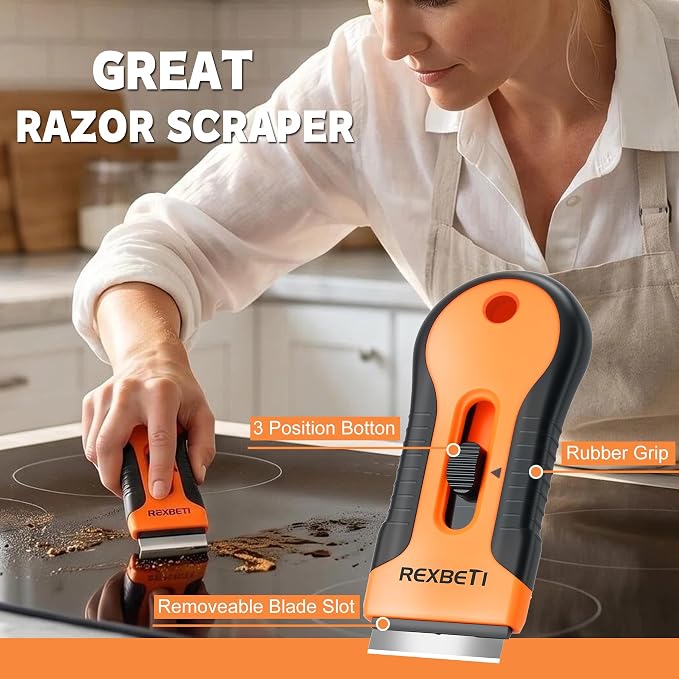 REXBETI Razor Blade Scraper Tool, 4 Pack Windows, Glass Stovetop Scraper | 4 - Image 2