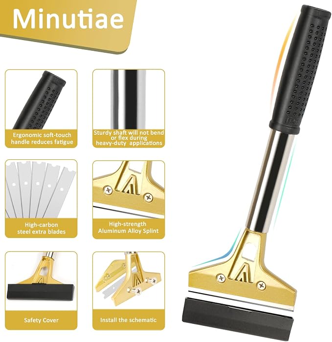 Razor Blade Scraper with 20 PCS Extra Blades and Gloves. | 4"Heavy-Duty Floor - Image 2
