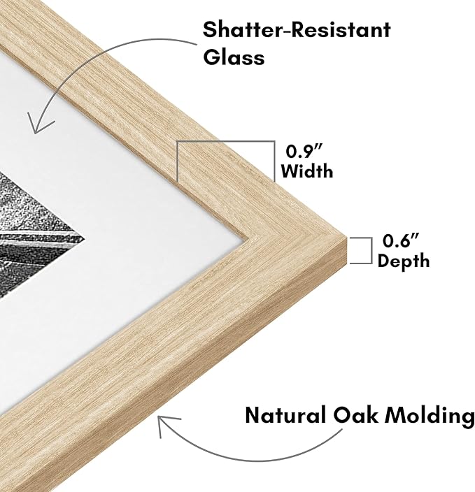 Americanflat 11x14 Picture Frame with Shatter-Resistant Glass - Use as 8x10 Frame with Mat or Display 11x14 Photo Without Mat - Signature Collection - Picture Frames for Wall Display - Natural Oak