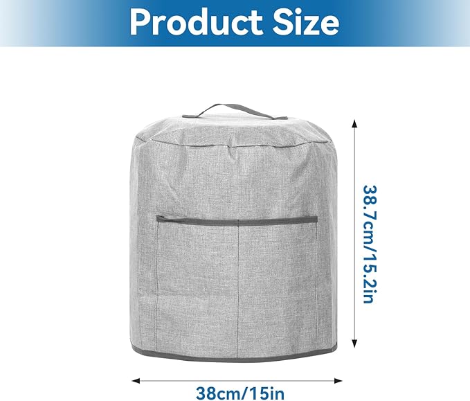 Air Fryer Dust Cover, Waterproof Insulated Protective Cover Bag with Pocket and Handle for Electric Pressure Cooker Air Fryer Rice Cooker Steamer, 38 x 38.7 cm(Grey)