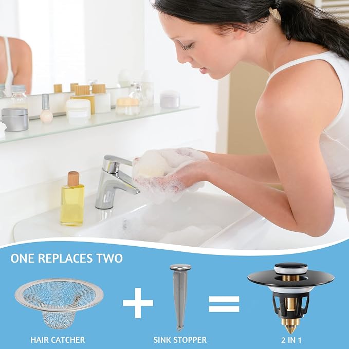 QYHNYJF Black Bathroom Sink Stopper – Pop Up Drain Stopper & Sink Strainer - Image 7