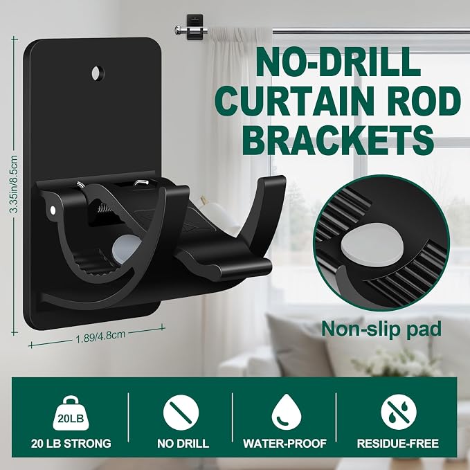 No-Drill Curtain Rod Brackets, 8 Pack Adhesive Holders - Image 3