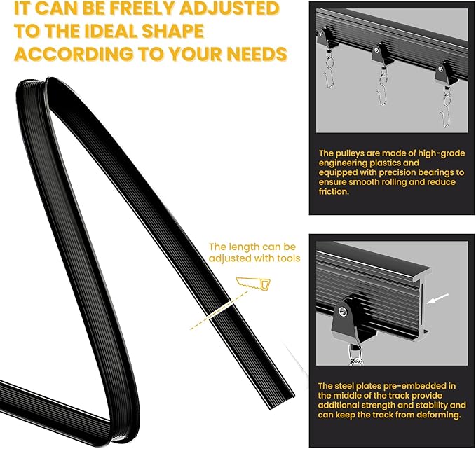 100% Blackout Accordion Room Divider Curtains - with Flexible Ceiling Track Total Privacy Sound Proof Curtains Suitable for Bedroom Patio Sliding Door(Black, W180 x L84, 1 Pack)