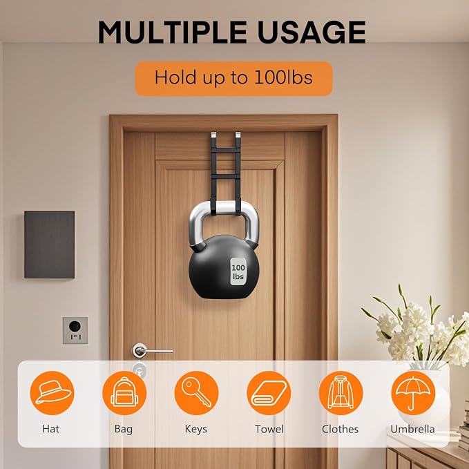 FYY Over the Door Hooks, Double-Hanger 2 Pack, Fits Doors 1.6" Black | Heavy - Image 4
