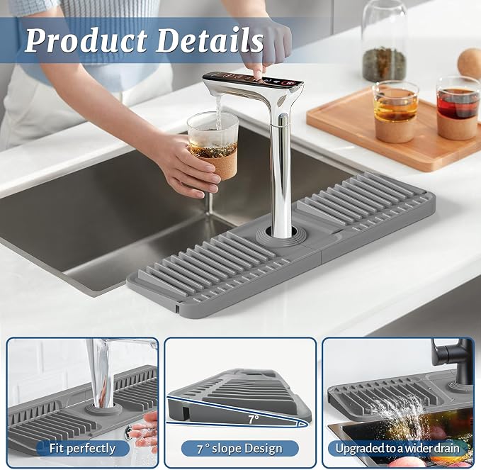 PoYang 17.7 Inch Faucet Mat for Kitchen Sink Splash Guard, Snap Button Holds It - Image 8