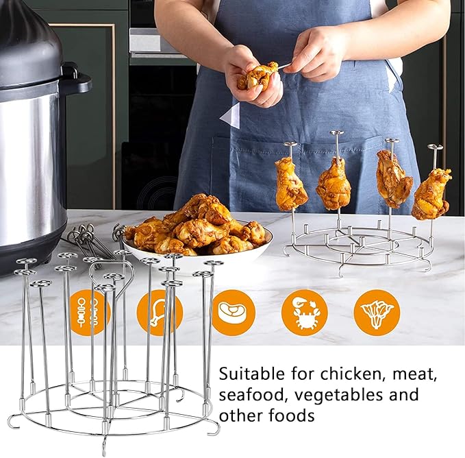 304 Stainless Steel Skewer Stand Set, Multifunction Grill and Dehydration Rack, Fryer Accessories for Pinxia - Food Grade Safety, Durable Design, Ideal for Barbecue and Air Fryer (8QT)