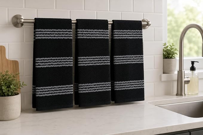 Serafina Home Black Kitchen Hand Dish Towels: Oversized 18" x 28", 100% Cotton - Image 9
