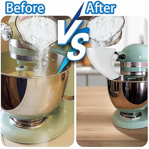 Flour Funnel for Kitchen Aid Mixer, Easy Pour No-Mess Attachment, Anti-Splash Accessory, Fits Tilt-Head 4.5–5 Qt (KSM150), Durable Dishwasher-Safe Baking Tool (Black)