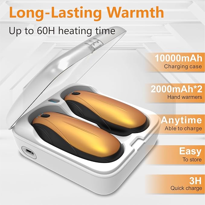 Hand Warmers Rechargeable 2Pack,14000mAh Electric Hand Warmers with Charging Case,Quick Charge Portable Heater,Gifts for Christmas,Winter,Outdoor,Camping,Hunting Accessories