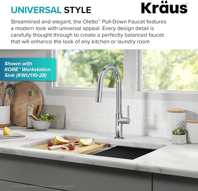 KRAUS Chrome Single Handle Pull Down Kitchen Faucet KPF-2820CH | Chrome finish - Image 3