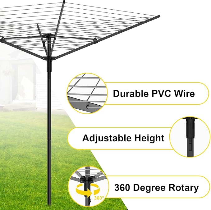 BAKON Heavy Duty Clothesline Outdoor, 40M Rotary Adjustable Tension Umbrella - Image 2