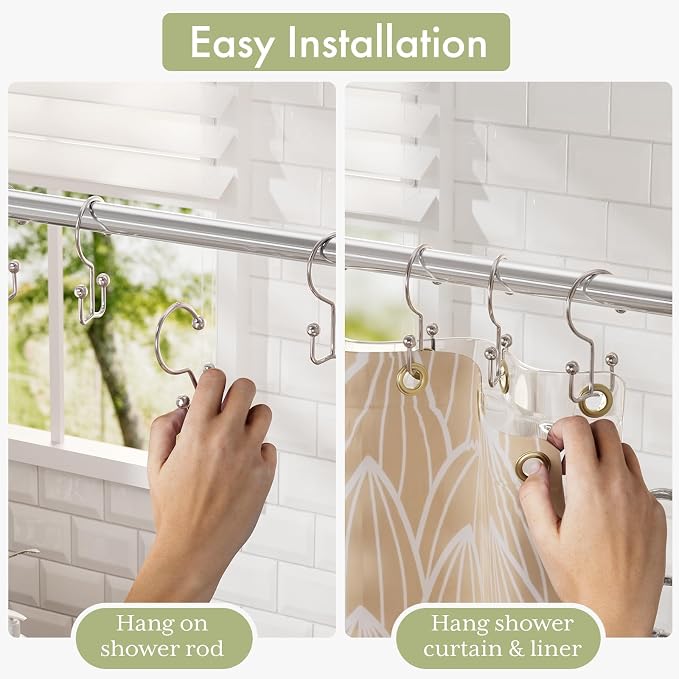 Shower Curtain Hooks Rings, Double Shower Curtain Hooks Rust Proof Stainless - Image 5