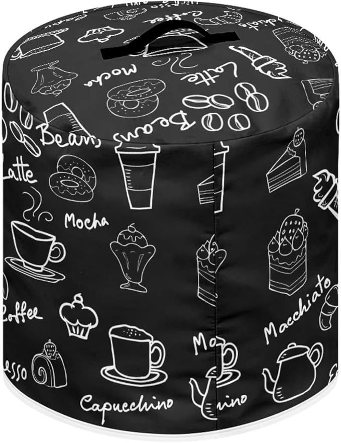 Dust Cover for Kitchen Appliance Accessories for 3 Quart Pressure Cooker Air Fryer Rice Cooker Dust Protection with Storage Pockets, Coffee Dessert Black