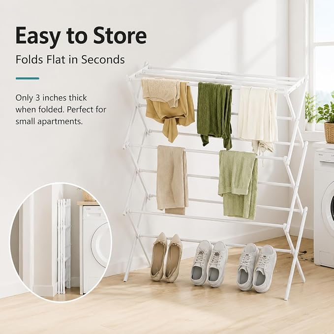 Drying Racks 3 Tier Expandable Clothes Airer Collapsible Clothes Drying Rack - Image 8