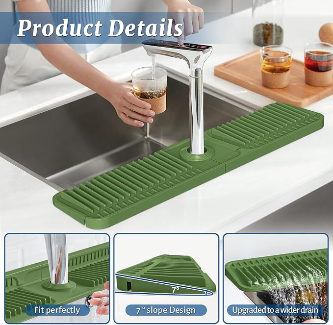 PoYang 24 Inch Faucet Mat for Kitchen Sink Splash Guard, Avocado Green | Sink - Image 8