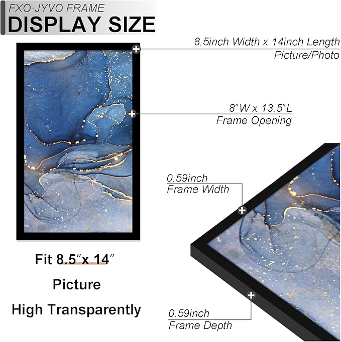 8.5 x 14 Picture Frame, Black Frame for 8.5x14 Inch Picture Poster Photo, Light Weight and High Transparent 8.5 by 14 Frame for Wall - 1 Pack/Black/8.5"x14"