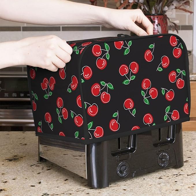 Red Black Cherry 2 Slice Toaster Cover, Waterproof Toaster Dust Cover Bread Maker Protective For Small Kitchen Appliance Dining Room Home Table Decor Gifts