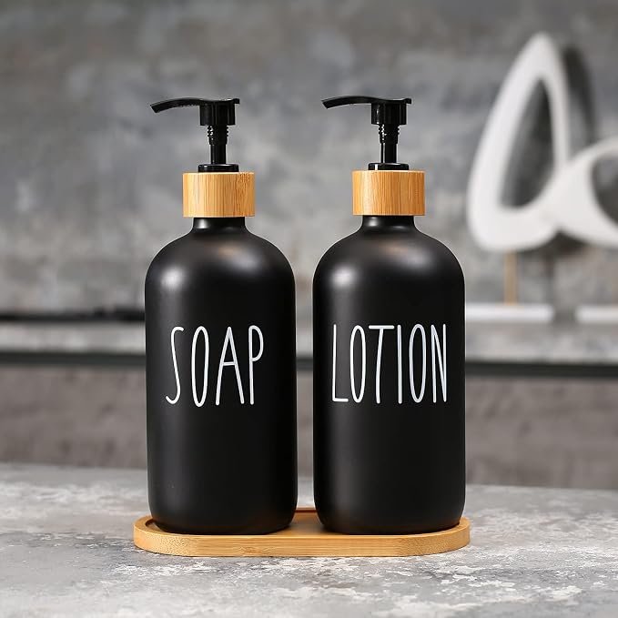 MOMEEMO Black Soap Dispenser Bathroom Set | Hand Soap and Lotion Set Suitable - Image 2