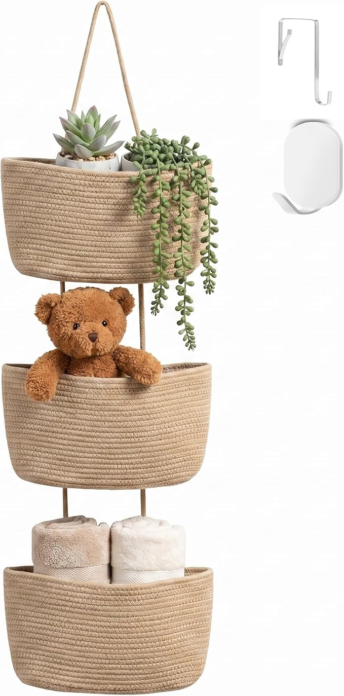 Hanging Basket, Over Door Organizer, 3 -Tier Wall Basket by WYCOROY