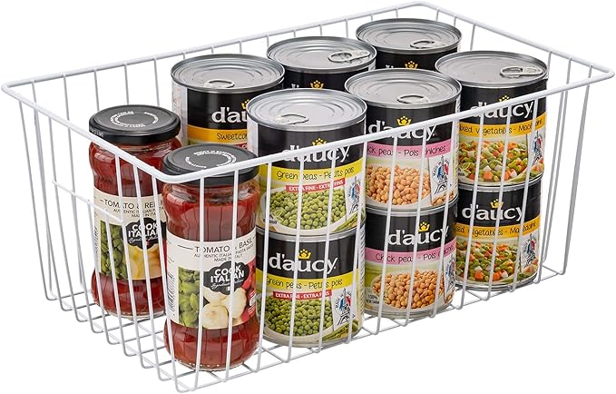 Freezer Organizer Bins - 3 Pack Stand Up Freezer Baskets for 16，17，21 cu.ft Upright Freezer, Wire Storage Baskets with Built-in Handles, Easy to Access Frozen Food Allow Air Circulation, White