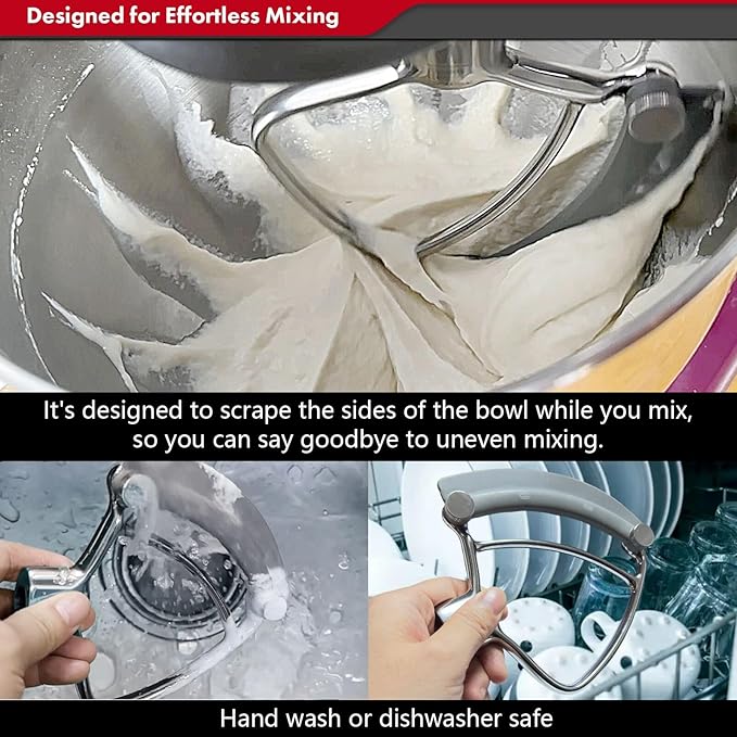 Flex Edge Beater Pro FEB6G for KitchenAid Bowl-Lift Stand Mixers With 6QT Glass Bowl- Stainless Steel Flat Beater with Replaceable Silicone Edges.