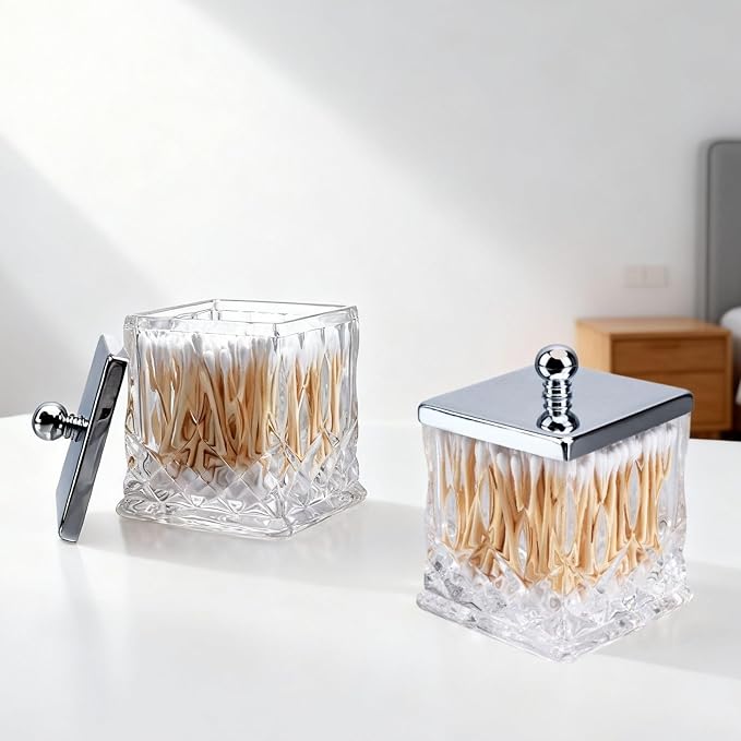 15Oz Clear Q-Tip Holder, Square Thick Glass & Metal Lid - Image 7