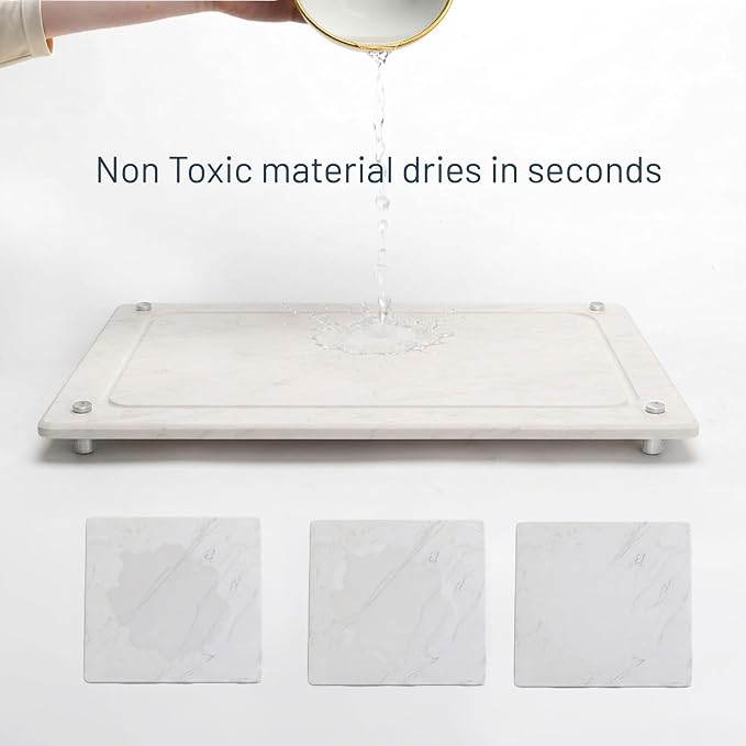 White Stone Dish Drying Mat for Kitchen Counter - Image 3